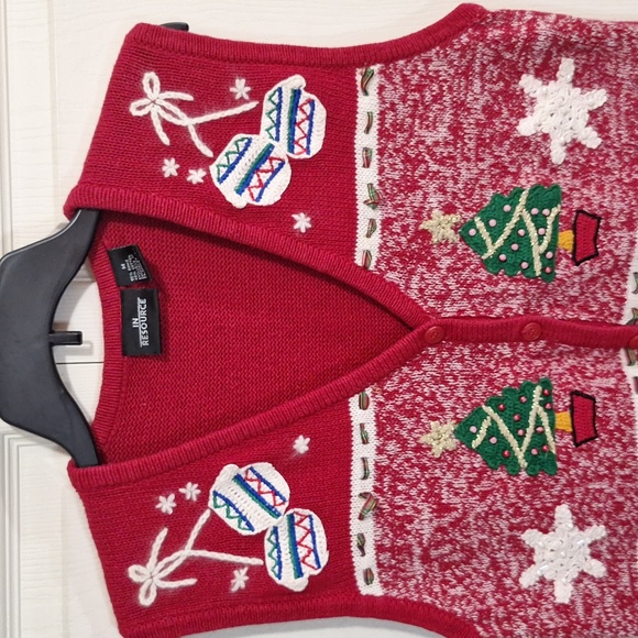 Vintage In Resource Christmas v-neck vest embroidered beaded sequins - S - Picture 3 of 6